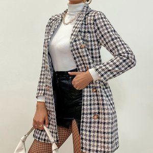 New Double Breasted Plaid Overcoat